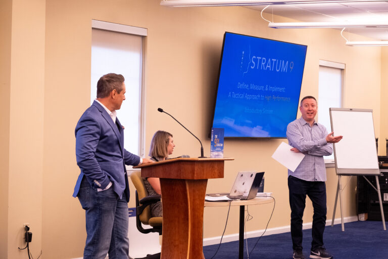 Photo of Condor Capital offsite event. Pictured: Michael Walliser from Condor Capital, Aaron Salko from Stratum 9, and Kelly Johnson from Stratum 9
